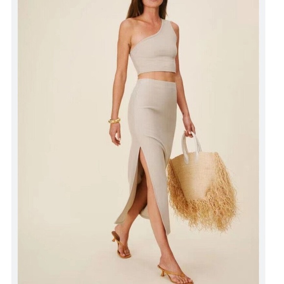 Reformation One Shoulder Crop Top Midi Skirt Set - Picture 1 of 14